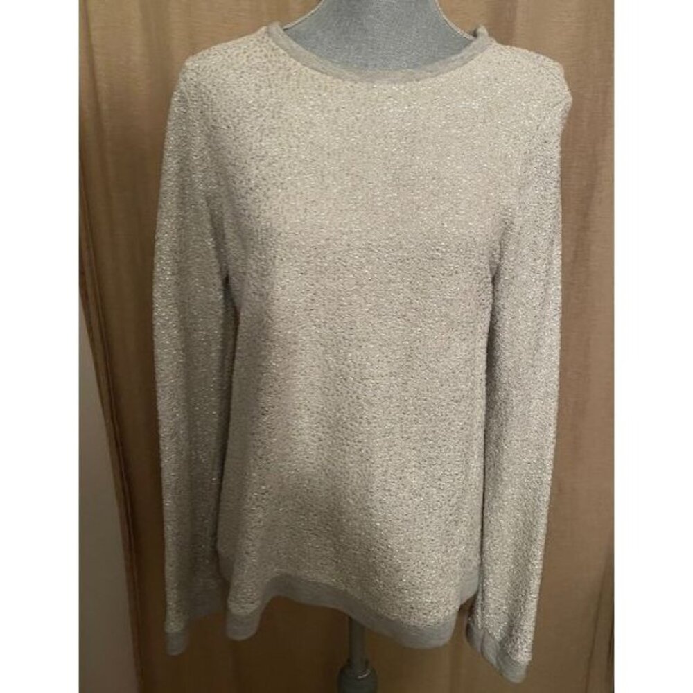 Anthropologie DOLAN Sparkling Silver Grey Crew Neck Pullover Sweater Size L